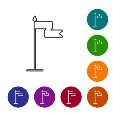 Beyaz arka planda gri çizgi Ortaçağ bayrağı simgesi izole edildi. Bir kral ya da kraliçe tarafından yönetilen ülke, devlet ya da bölge. Simgeleri renk daire düğmelerine ayarla. Vektör İllüstrasyonu