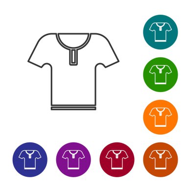 Beyaz arka planda gri çizgi vücut zırhı ikonu izole edildi. Simgeleri renk daire düğmelerine ayarla. Vektör İllüstrasyonu