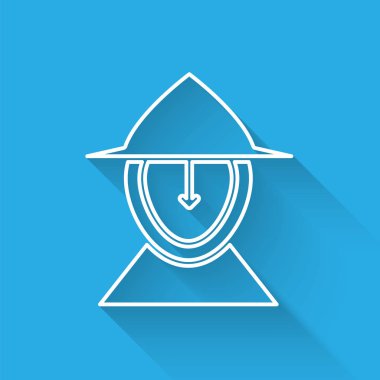 Ortaçağ demir kaskı, uzun gölgeli izole edilmiş kafa koruma ikonu. Vektör İllüstrasyonu