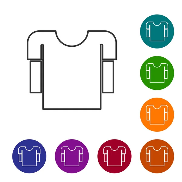 Línea gris Icono de camisa de manga larga aislado sobre fondo blanco. Establecer iconos en botones de círculo de color. Ilustración vectorial — Vector de stock