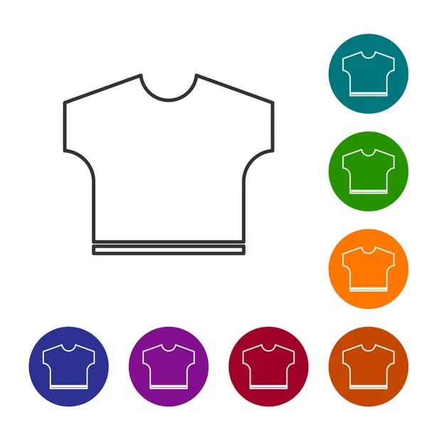 Значок серой линии футболки изолирован на белом фоне. Установите пуговицы в цветной круг. Векторная миграция — стоковый вектор