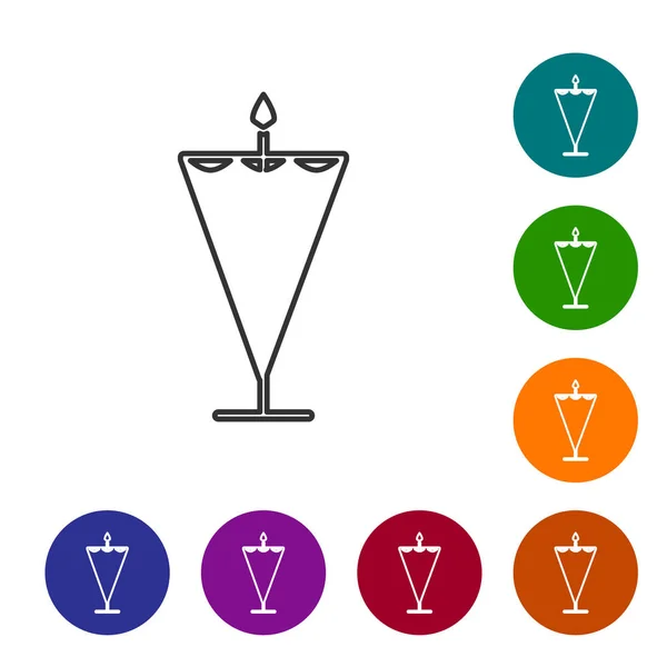 Graue Linie mittelalterliche Flagge Symbol isoliert auf weißem Hintergrund. Land, Staat oder Territorium, das von einem König oder einer Königin regiert wird. setzen Sie Symbole in Farbkreis-Buttons. Vektorillustration — Stockvektor