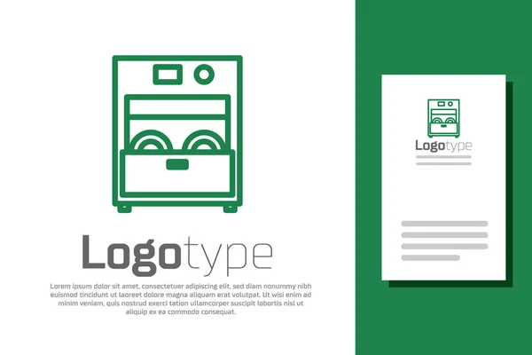 Groene lijn Keuken vaatwasser machine pictogram geïsoleerd op witte achtergrond. Logo ontwerp template element. Vector Illustratie — Stockvector