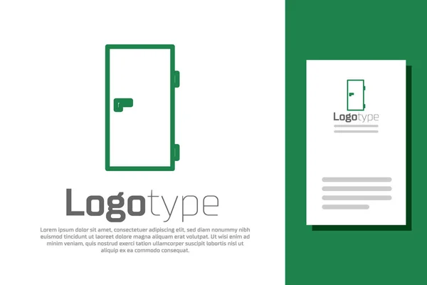 Linha verde Ícone da porta fechada isolado no fundo branco. Elemento de modelo de design de logotipo. Ilustração vetorial — Vetor de Stock