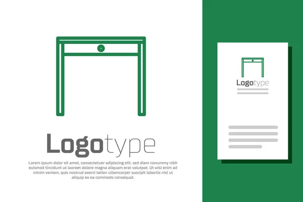 Linha verde Ícone de mesa de madeira isolado no fundo branco. Elemento de modelo de design de logotipo. Ilustração vetorial —  Vetores de Stock