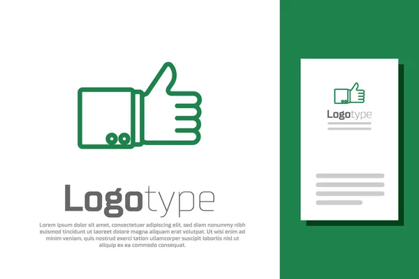 Yeşil çizgili el başparmağı beyaz arkaplanda izole edilmiş bir simge. Logo tasarım şablonu elemanı. Vektör İllüstrasyonu — Stok Vektör