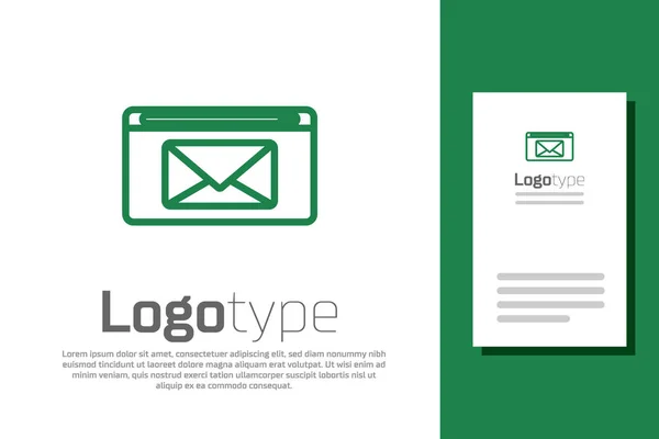 Groene lijn Mail en e-mail icoon geïsoleerd op witte achtergrond. Envelop symbool e-mail. E-mailbericht teken. Logo ontwerp template element. Vector Illustratie — Stockvector