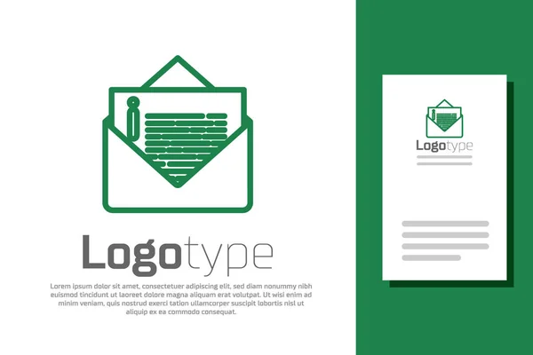 Icono de sobre de línea verde aislado sobre fondo blanco. Mensaje de correo electrónico símbolo de letra. Elemento de plantilla de diseño de logotipo. Ilustración vectorial — Vector de stock