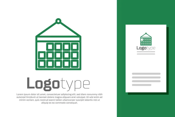 Linha verde ícone Calendário isolado no fundo branco. Símbolo de lembrete de evento. Elemento de modelo de design de logotipo. Ilustração vetorial —  Vetores de Stock