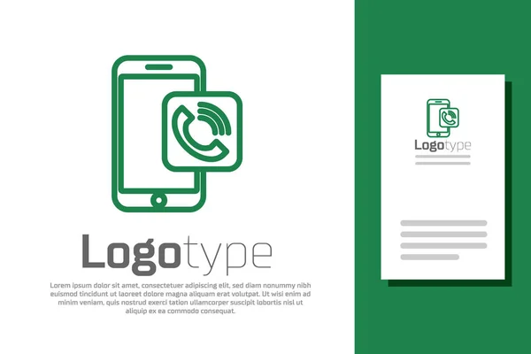 Grön linje Mobiltelefon ikonen isolerad på vit bakgrund. Mall för logotyp. Vektor Illustration — Stock vektor