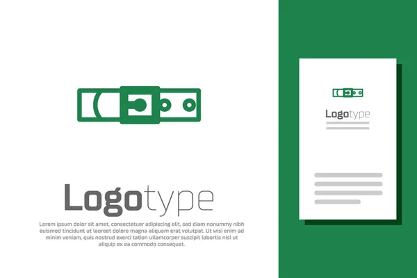 Green line Leather belt with buttoned steel buckle icon isolated on white background. Logo design template element. Vector Illustration — 스톡 벡터