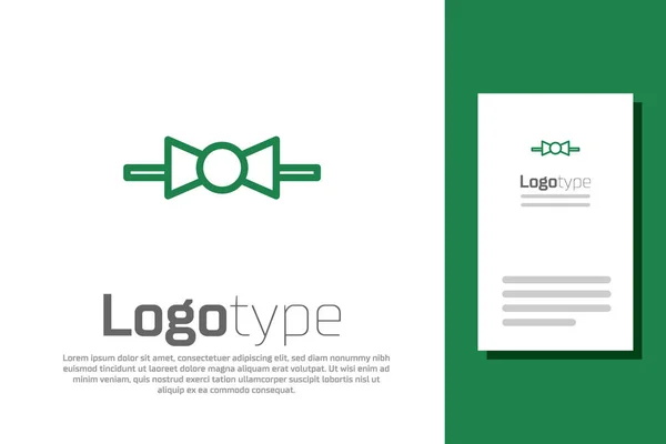 Zelená čára Bow tie ikona izolované na bílém pozadí. Prvek šablony návrhu loga. Vektorová ilustrace — Stockový vektor
