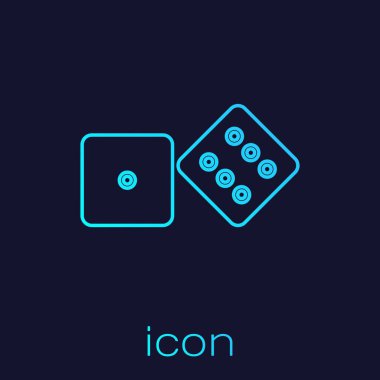 Mavi arkaplanda turkuaz çizgisi zar simgesi izole edildi. Kumarhane kumarı. Vektör İllüstrasyonu