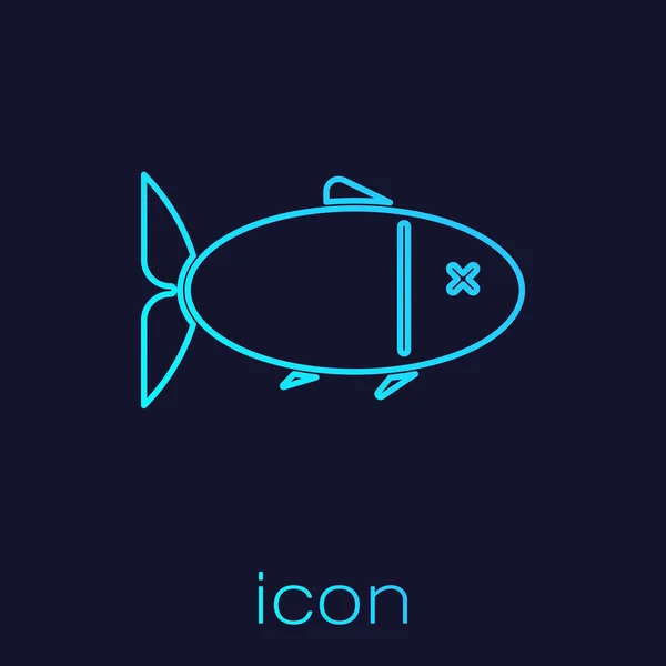 Línea turquesa Icono de pescado aislado sobre fondo azul. Ilustración vectorial — Vector de stock