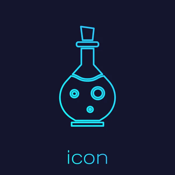 Turquoise line Glass bottle with magic elixir icon isolated on blue background. Computer game asset. Vector Illustration — ストックベクタ