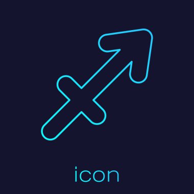 Turkuaz hat Sagittarius burç simgesi mavi arka planda izole edildi. Astrolojik yıldız falı koleksiyonu. Vektör İllüstrasyonu