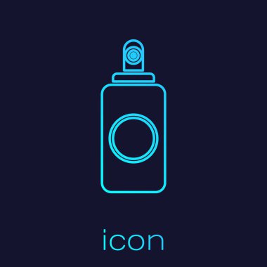 Hava spreyi, saç spreyi, deodorant ve mavi arka planda izole edilmiş terletici ikon için turkuaz sprey. Vektör İllüstrasyonu