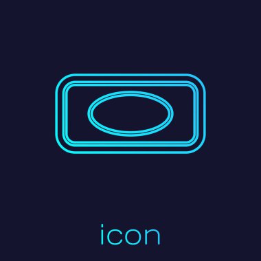 Mavi arka planda izole edilmiş köpük ikonlu turkuaz sabun. Köpüklü sabun çubuğu. Vektör İllüstrasyonu