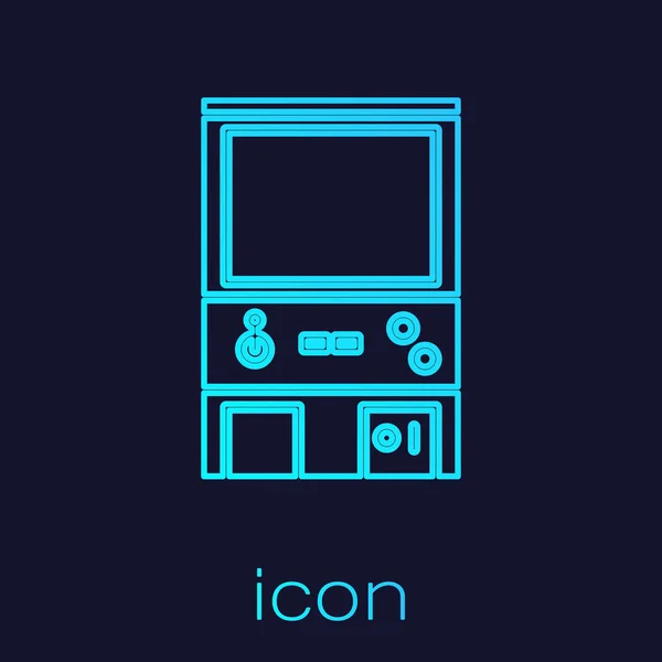 Turquoise line Retro arcade game machine icon isolated on blue background. Vector Illustration — 스톡 벡터