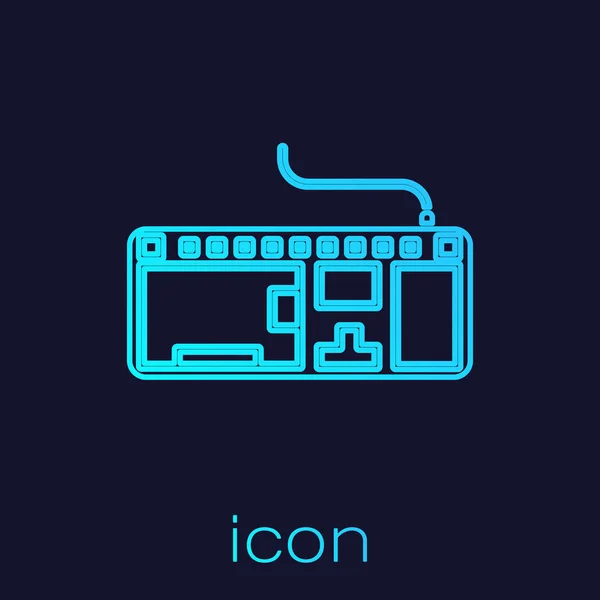 Línea turquesa Icono del teclado del ordenador aislado sobre fondo azul. Signo de componente PC. Ilustración vectorial — Vector de stock