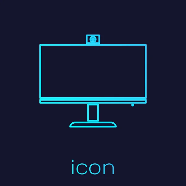 Línea turquesa Icono del monitor del ordenador aislado sobre fondo azul. Signo de componente PC. Ilustración vectorial — Vector de stock