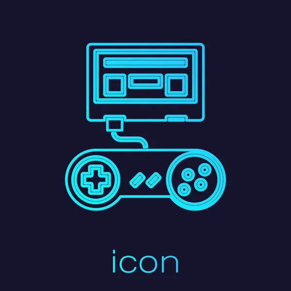 Ligne turquoise console de jeu vidéo avec icône joystick isolé sur fond bleu. Illustration vectorielle — Image vectorielle