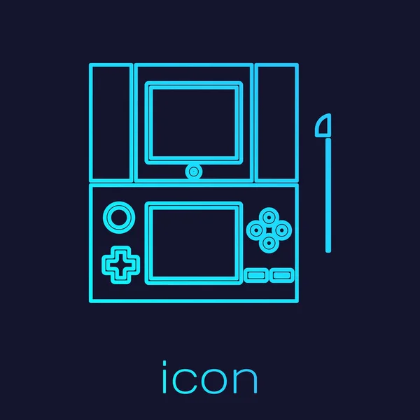 Turquoise line Portable video game console icon isolated on blue background. Gamepad sign. Gaming concept. Vector Illustration — Stock Vector