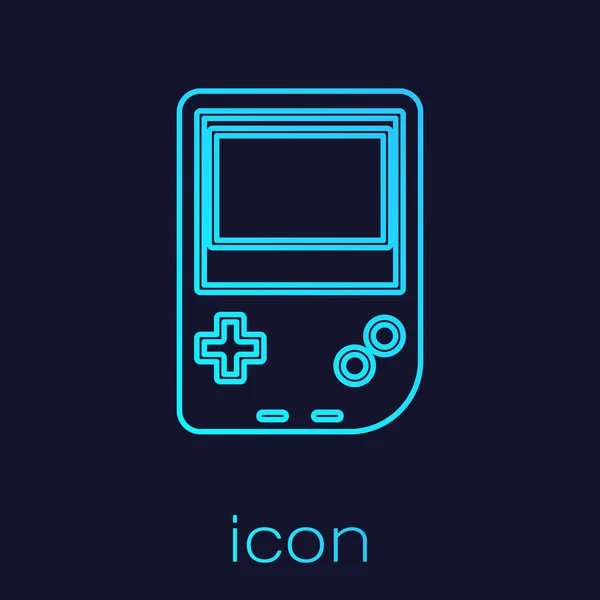 Turquoise line Portable video game console icon isolated on blue background. Gamepad sign. Gaming concept. Vector Illustration — Stock Vector