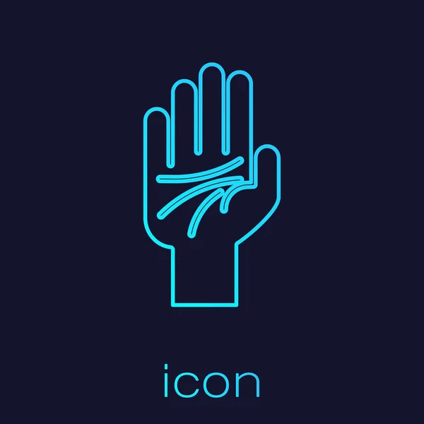 Türkiz vonal A kéz ikon tenyérlenyomata kék alapon elszigetelve. Vektorillusztráció — Stock Vector