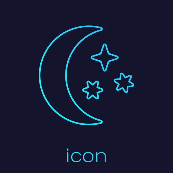 Türkisfarbene Linie Mond und Sterne Symbol isoliert auf blauem Hintergrund. Vektorillustration — Stockvektor