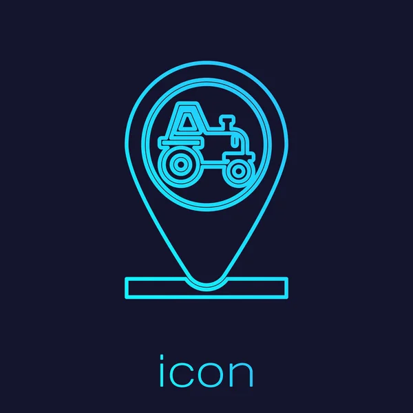 Tyrkysová čára Traktor a ikona umístění izolované na modrém pozadí. Vektorová ilustrace — Stockový vektor