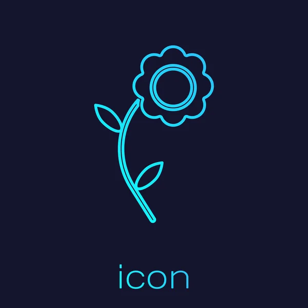 Turquoise line Flower icon isolated on blue background. Vector Illustration — 스톡 벡터