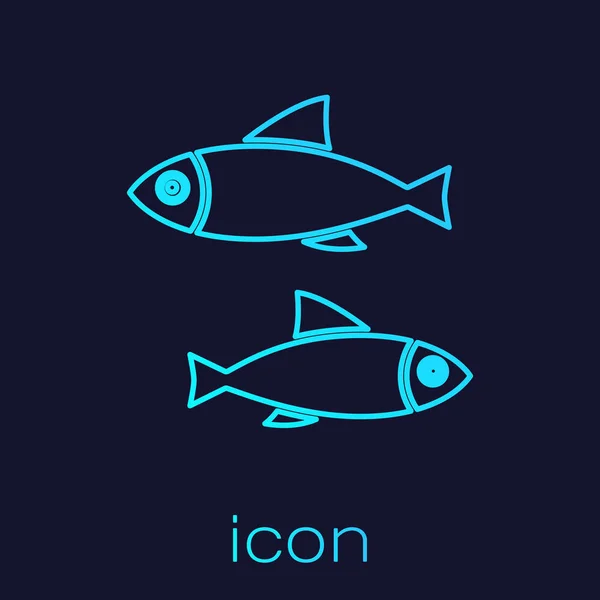Línea turquesa Icono de pescado aislado sobre fondo azul. Ilustración vectorial — Vector de stock
