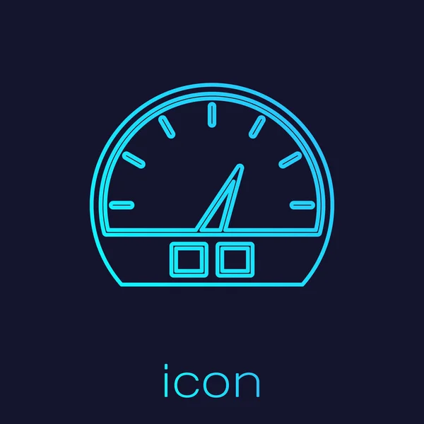 Turquoise line Speedometer icon isolated on blue background. Vector Illustration — 스톡 벡터