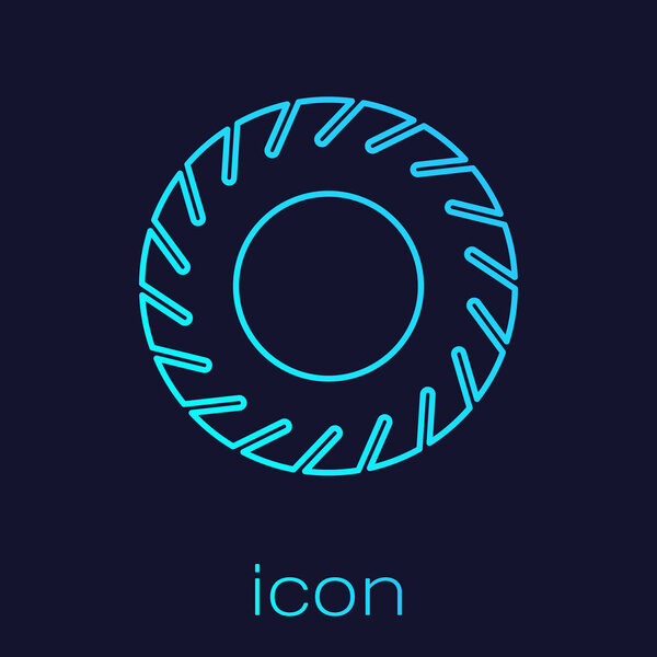 Turquoise line Car tire icon isolated on blue background. Vector Illustration