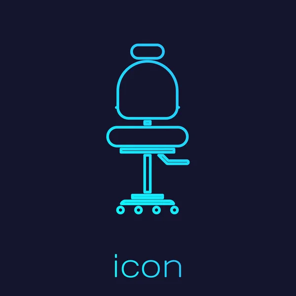 Ligne turquoise Chaise de bureau icône isolée sur fond bleu. Illustration vectorielle — Image vectorielle