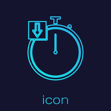 Turkuaz hat Stopwatch simgesi mavi arkaplanda izole edildi. Zaman göstergesi. Kronometre. Vektör İllüstrasyonu