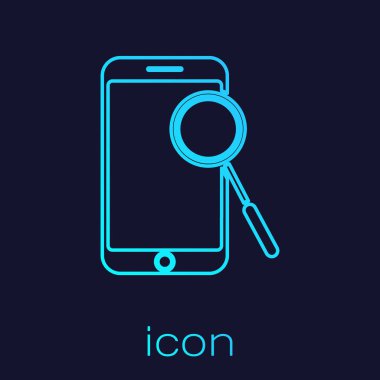 Mavi arka planda turkuaz telefon tanılama simgesi izole edildi. Uygulama, servis, ayar seçenekleri, bakım, onarım, onarım. Vektör İllüstrasyonu