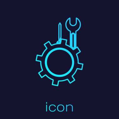 Turkuaz halat anahtarı ve vites simgesi içerisindeki tornavida mavi arkaplanda izole edildi. Ayarlama, servis, ayar, bakım, onarım, onarım. Vektör İllüstrasyonu