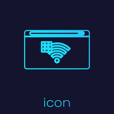 Turkuaz hat Mavi arkaplanda internet bağlantısı simgesi yok. Kablosuz ağ ya da uzaktan internet erişimi için işaret yok. Vektör İllüstrasyonu