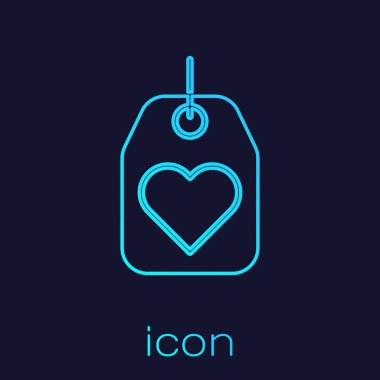 Turkuaz çizgisi kalp etiketi simgesi mavi arkaplanda izole edildi. Aşk sembolü. Sevgililer Günü sembolü. Vektör İllüstrasyonu