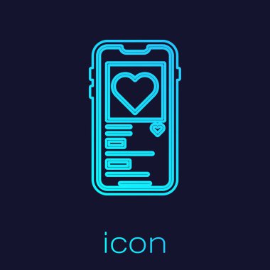 Mavi arka planda kalp ikonu olan turkuaz telefon hattı. Sevgililer Günü. Vektör İllüstrasyonu