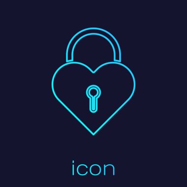 Mavi arka planda izole edilmiş kalp ikonu şeklinde bir turkuaz hat Castle. Kilitli Kalp. Aşk sembolü ve anahtar deliği işareti. Vektör İllüstrasyonu
