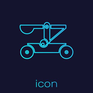 Turkuaz hat. Eski ortaçağ ahşap mancınık ateşleme taşları ikonu mavi arka planda izole edilmiş. Vektör İllüstrasyonu