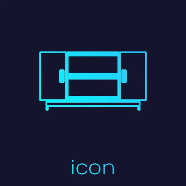 Icono de mesa de TV de línea turquesa aislado sobre fondo azul. Ilustración vectorial — Vector de stock