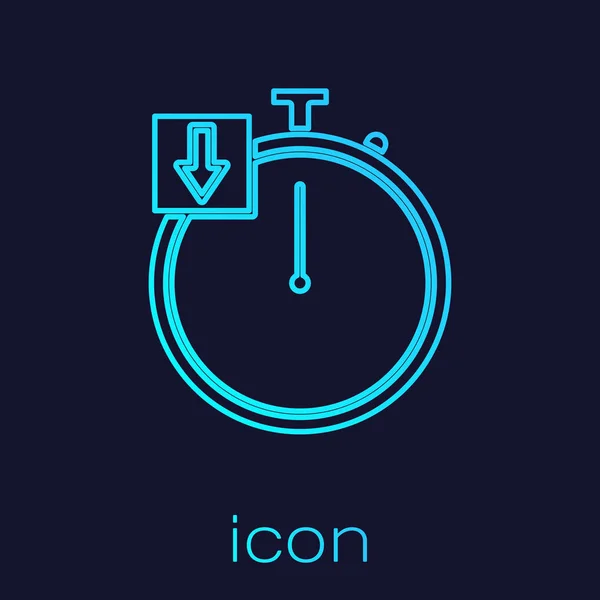 Turquoise line Stopwatch icon isolated on blue background. Time timer sign. Chronometer. Vector Illustration — ストックベクタ