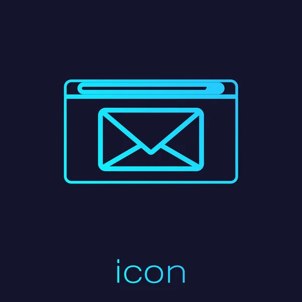 Linha turquesa Ícone de correio e e-mail isolado no fundo azul. Envelope símbolo e-mail. E-mail sinal de mensagem. Ilustração vetorial —  Vetores de Stock