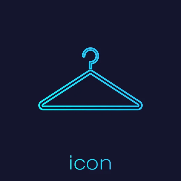 Turkoois lijn Hanger garderobe pictogram geïsoleerd op blauwe achtergrond. Cloakroom icoon. Kleding service symbool. Wasserij hangerbord. Vector Illustratie — Stockvector