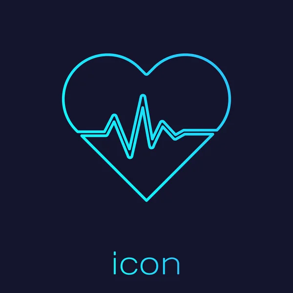 Línea turquesa Icono de frecuencia cardíaca aislado sobre fondo azul. Signo de latido. Icono de pulso. Icono del cardiograma. Ilustración vectorial — Vector de stock