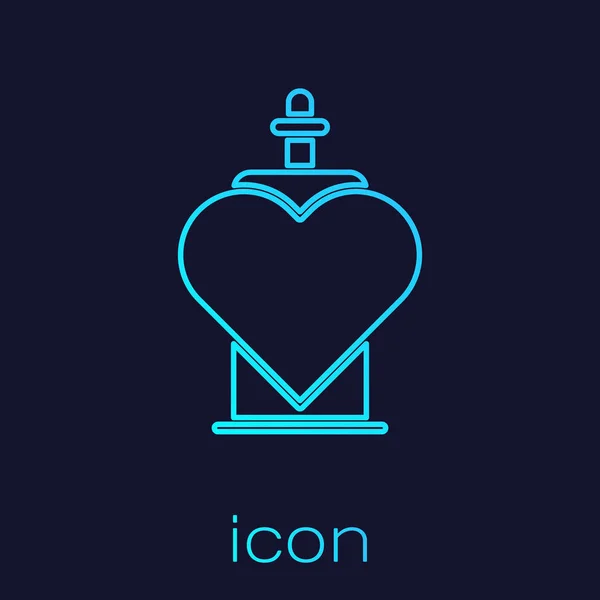 Turquoise line Bottle with love potion icon isolated on blue background. Valentines day symbol. Vector Illustration — 스톡 벡터